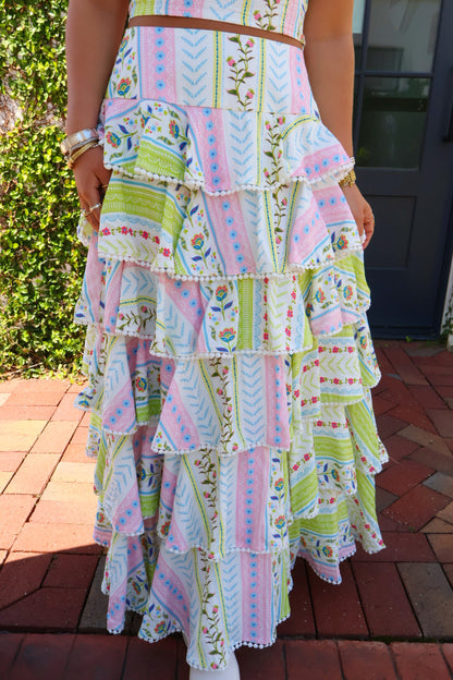 Pastel Patchwork Tiered Maxi Skirt Set