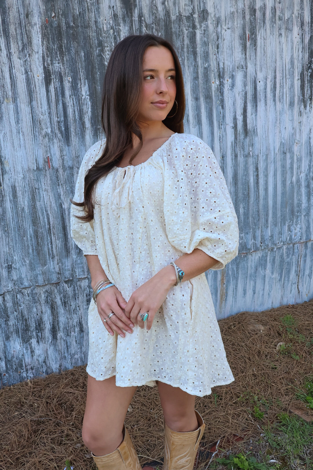 Cream Eyelet Babydoll Romper