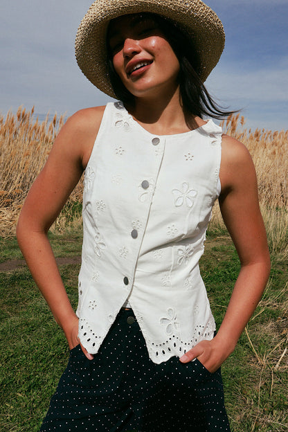 Greta Denim Eyelet Vest