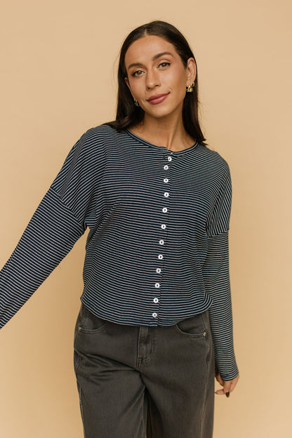 Elsie Pinstripe Top in Navy