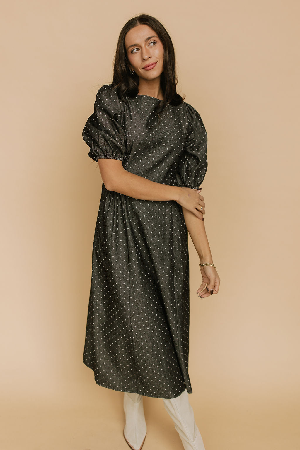Denim Dot Dress in Black