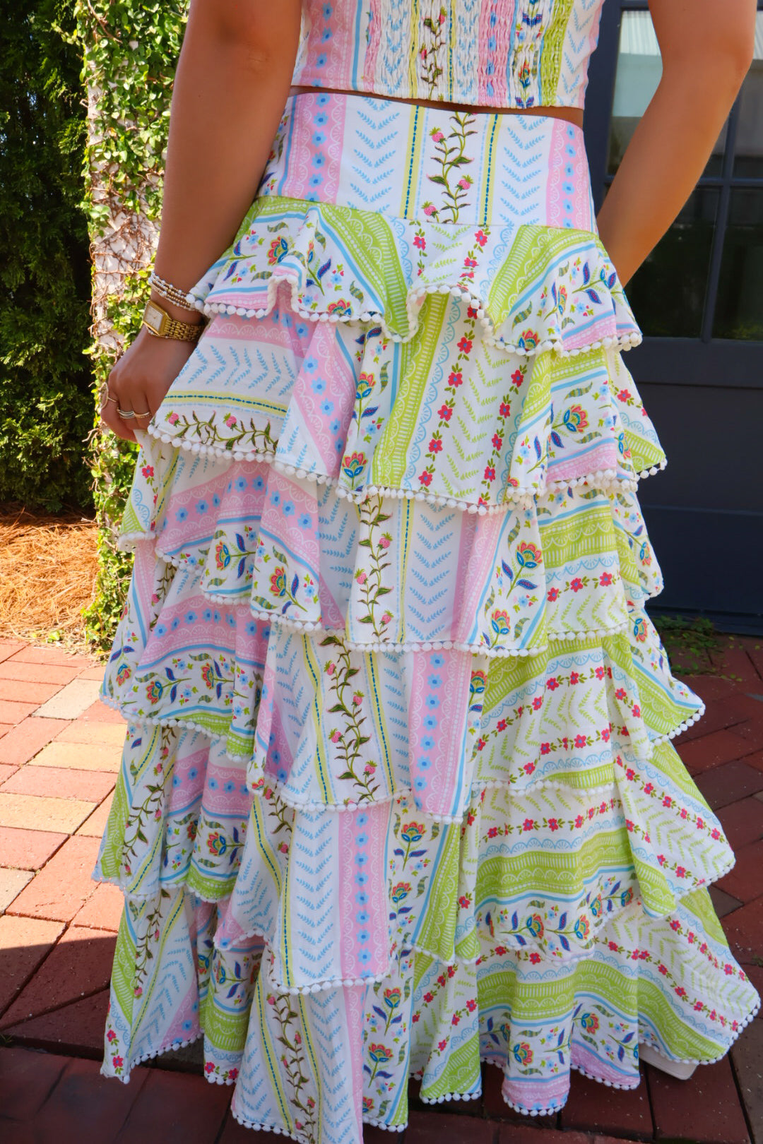 Pastel Patchwork Tiered Maxi Skirt Set