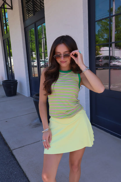 Multi Stripe Ribbed Tank - Green/Lime