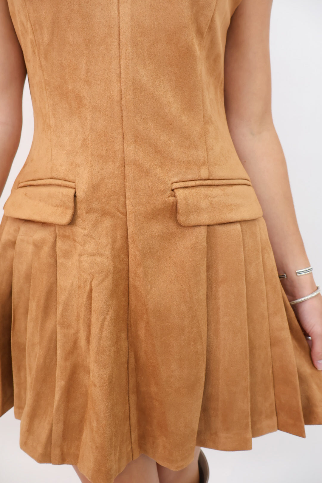 Faux Suede Pleated Mini Dress