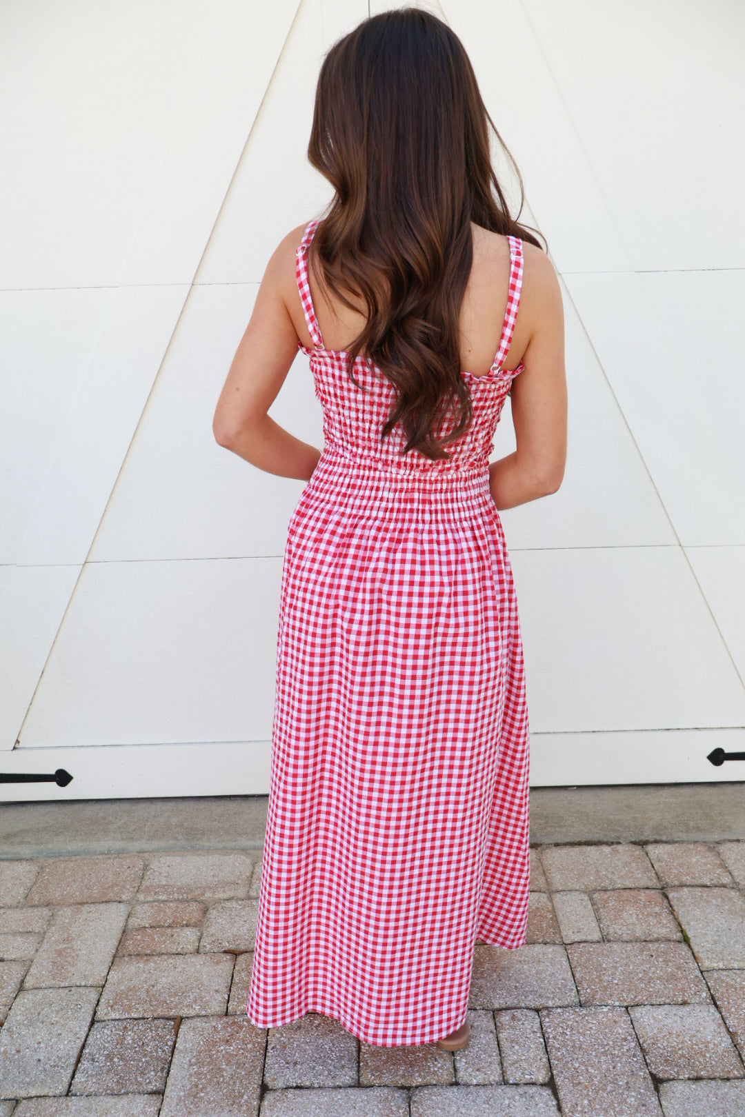 Red Gingham Midi Dress