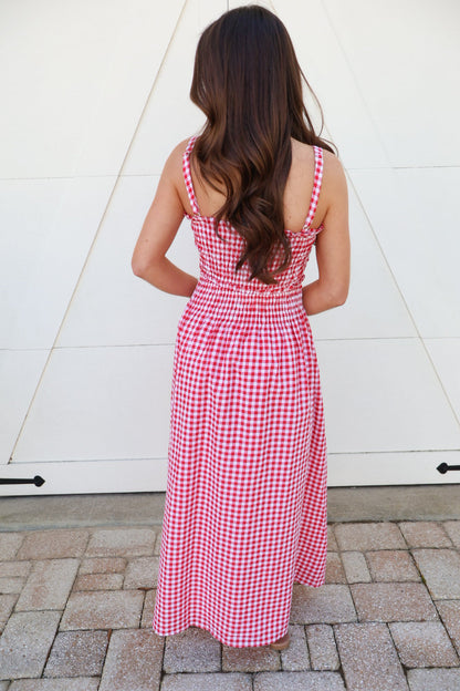 Red Gingham Midi Dress