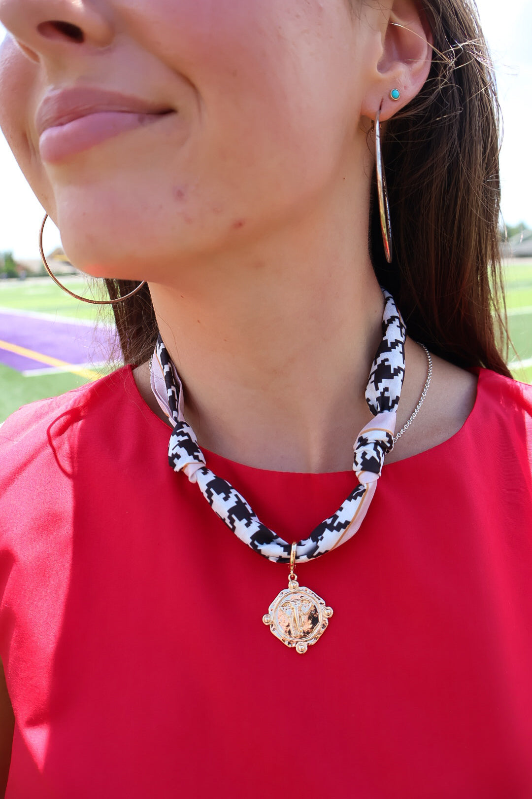 Gold Elephant Coin Charm Scarf Necklace