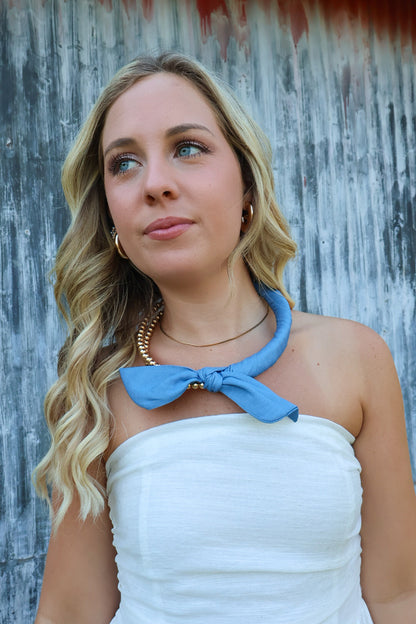 Denim Scarf Beaded Choker Necklace