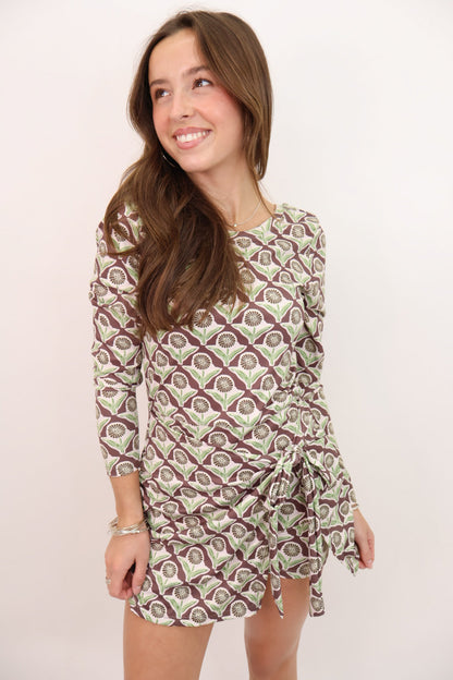 Weekend Wrap Athletic Romper - Brown Floral Block