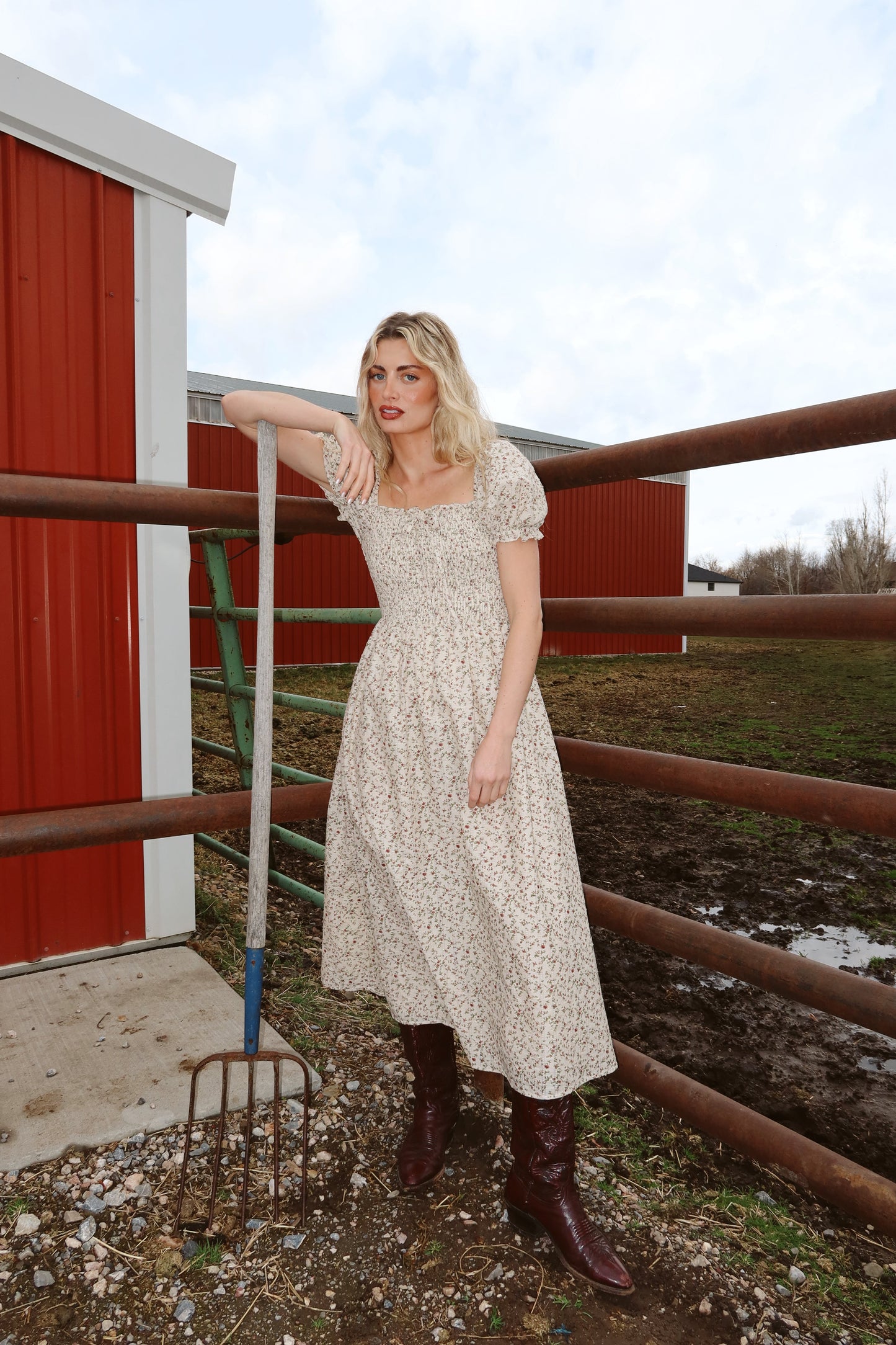 The Brigitte Floral Ivory Midi