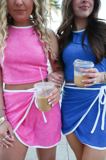 Terry Cloth Crop Top + Mini Skirt Set - Pink