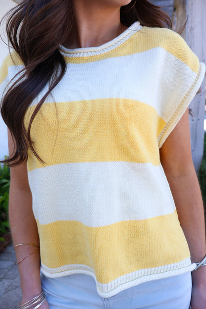 Striped Knit Summer Sweater Top – Yellow