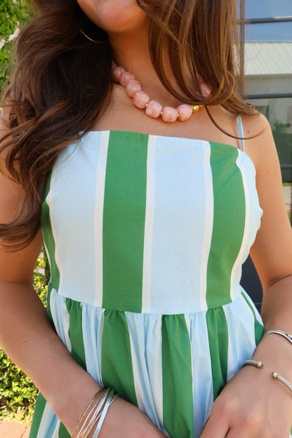 Green + White Striped Maxi Dress