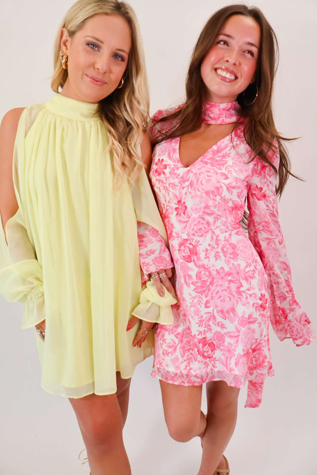 Rose Garden Scarf Neck Chiffon Mini Dress