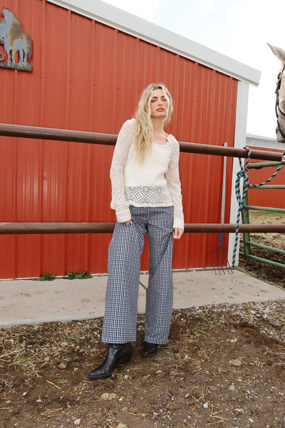 Waco Seersucker Checkered Pants in Navy