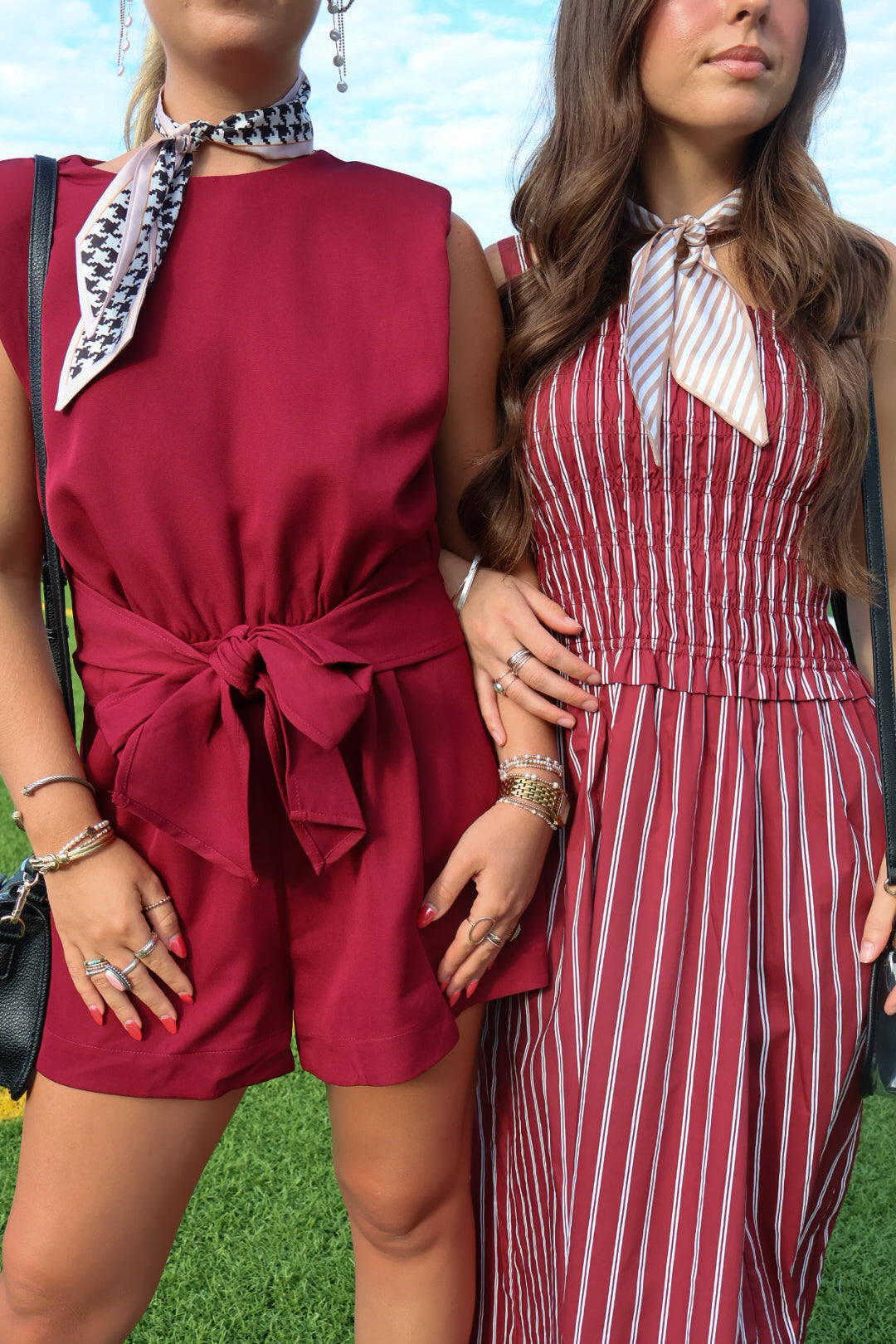 Burgundy Padded Shoulder Tie Romper
