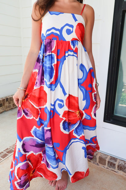 Bold Red Floral Maxi Dress