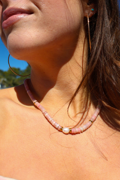 Becky Pink + Gold Delicate Pearl Necklace