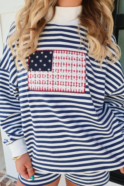 Flag Embroidered Mockneck Pullover & Shorts Set