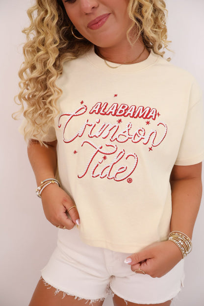 Embroidered Alabama Crimson Tide Boxy Crop Tee