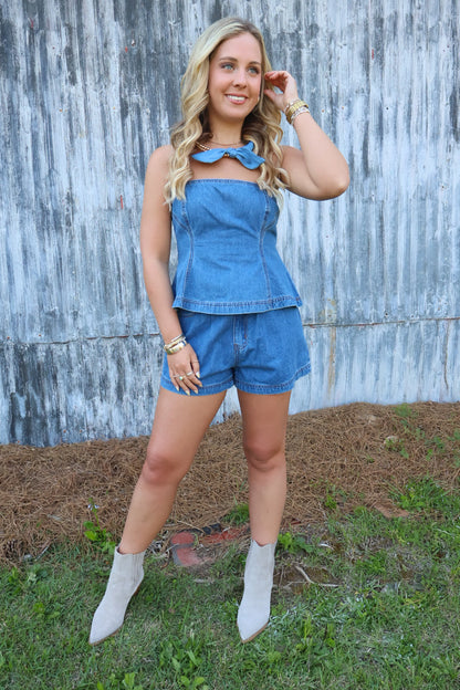 Strapless Denim Top and Shorts Set
