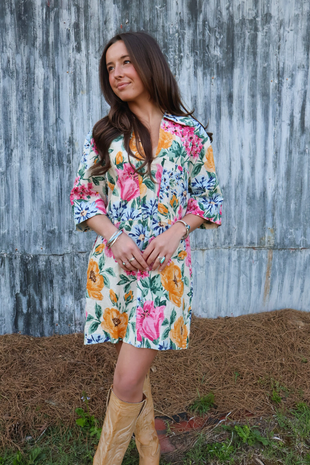Floral Linen Boxy Dress