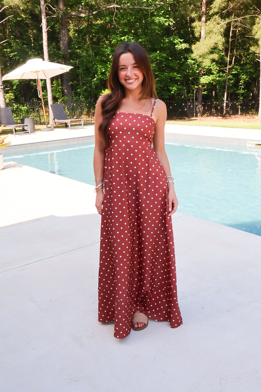 Brown + White Polka Dot Maxi Dress