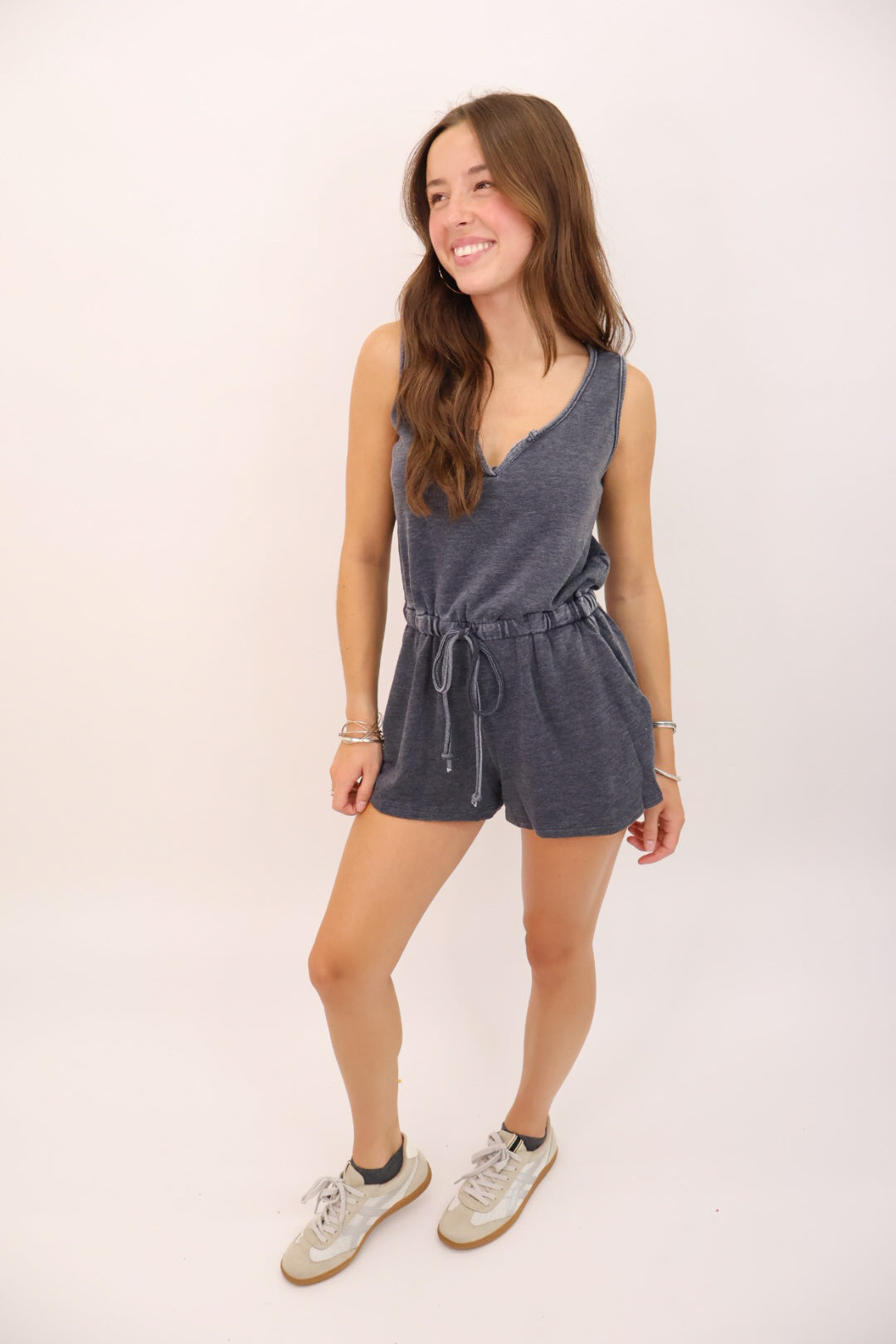 Charcoal Notch Neck Casual Romper