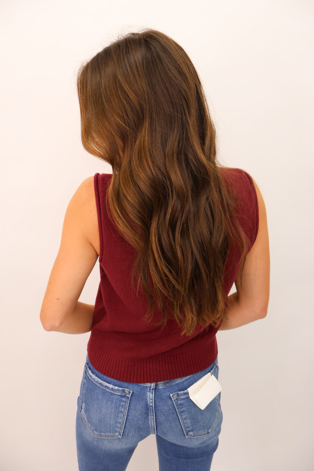 Sleeveless Button Front Knit Vest Top - Burgundy