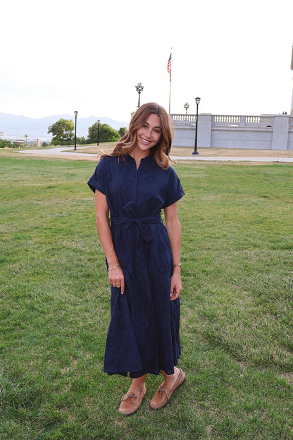Liv Eyelet Dress in Navy