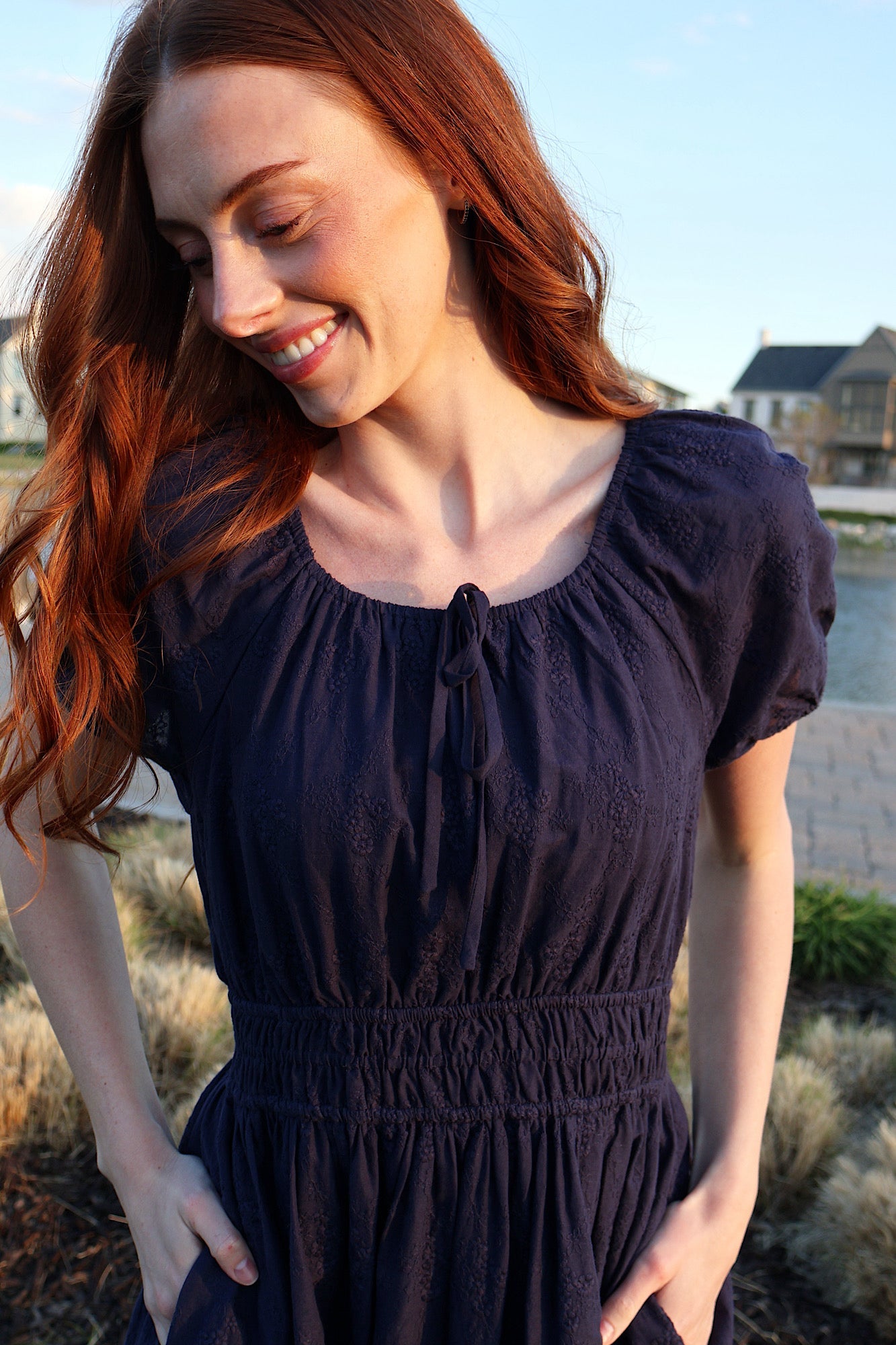 Nellie Embroidered Midi in Navy