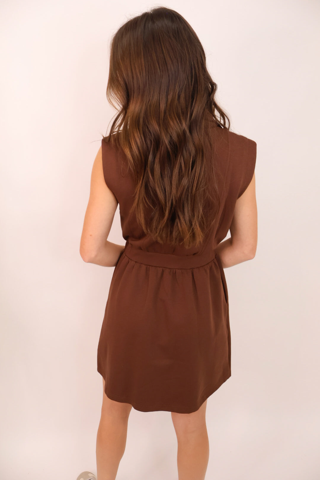 Zip-Front Sleeveless Dress - Mocha
