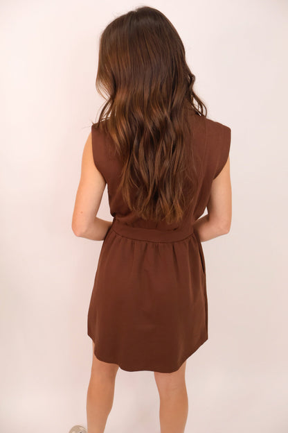 Zip-Front Sleeveless Dress - Mocha