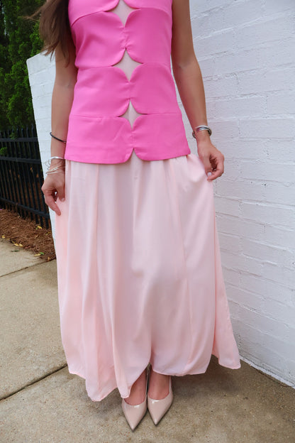 Pink Cutout Bodice Maxi Dress with Chiffon Skirt