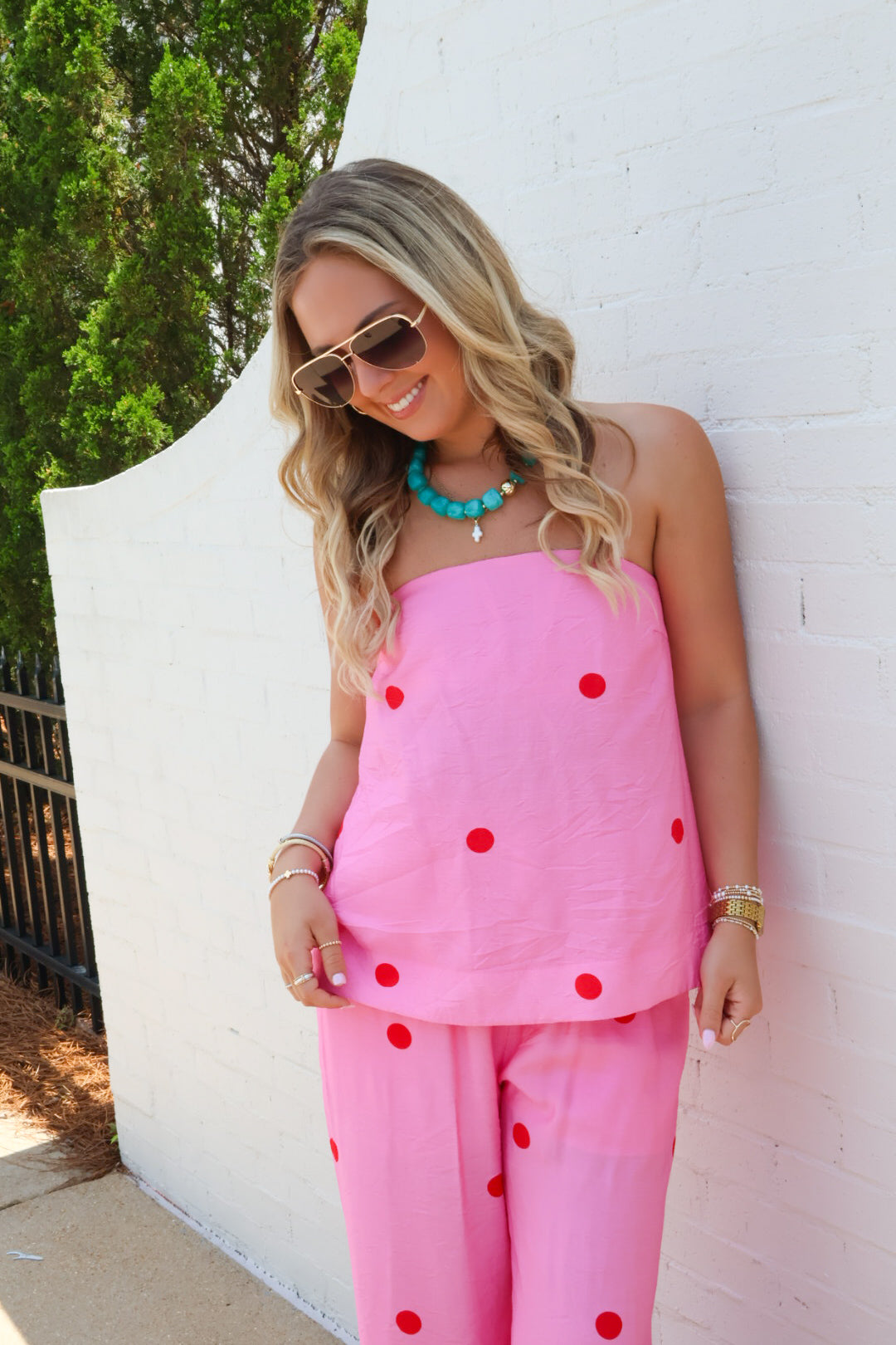 Sweet Spot Polka Dot Pants Set - Pink