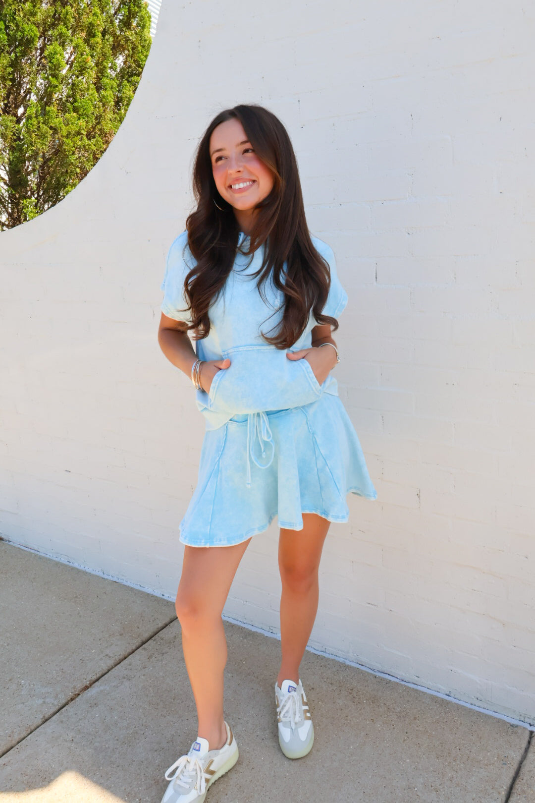Washed Terry Top and Skort Set - Blue