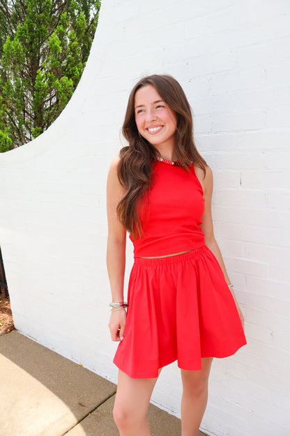 Tank + Flared Skirt Set - Red