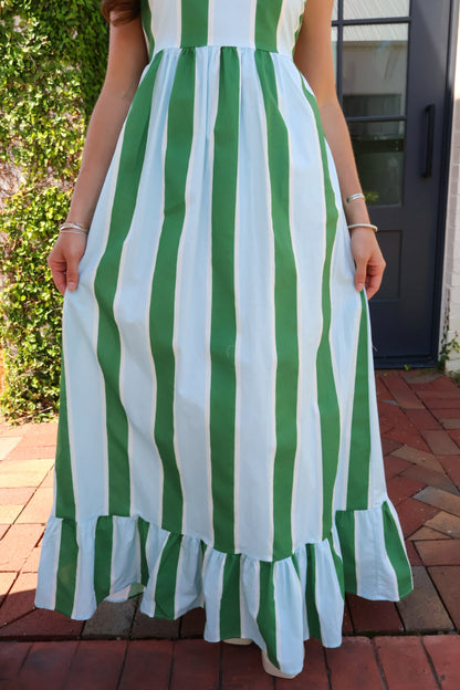 Green + White Striped Maxi Dress