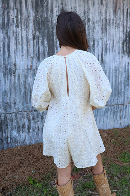 Cream Eyelet Babydoll Romper