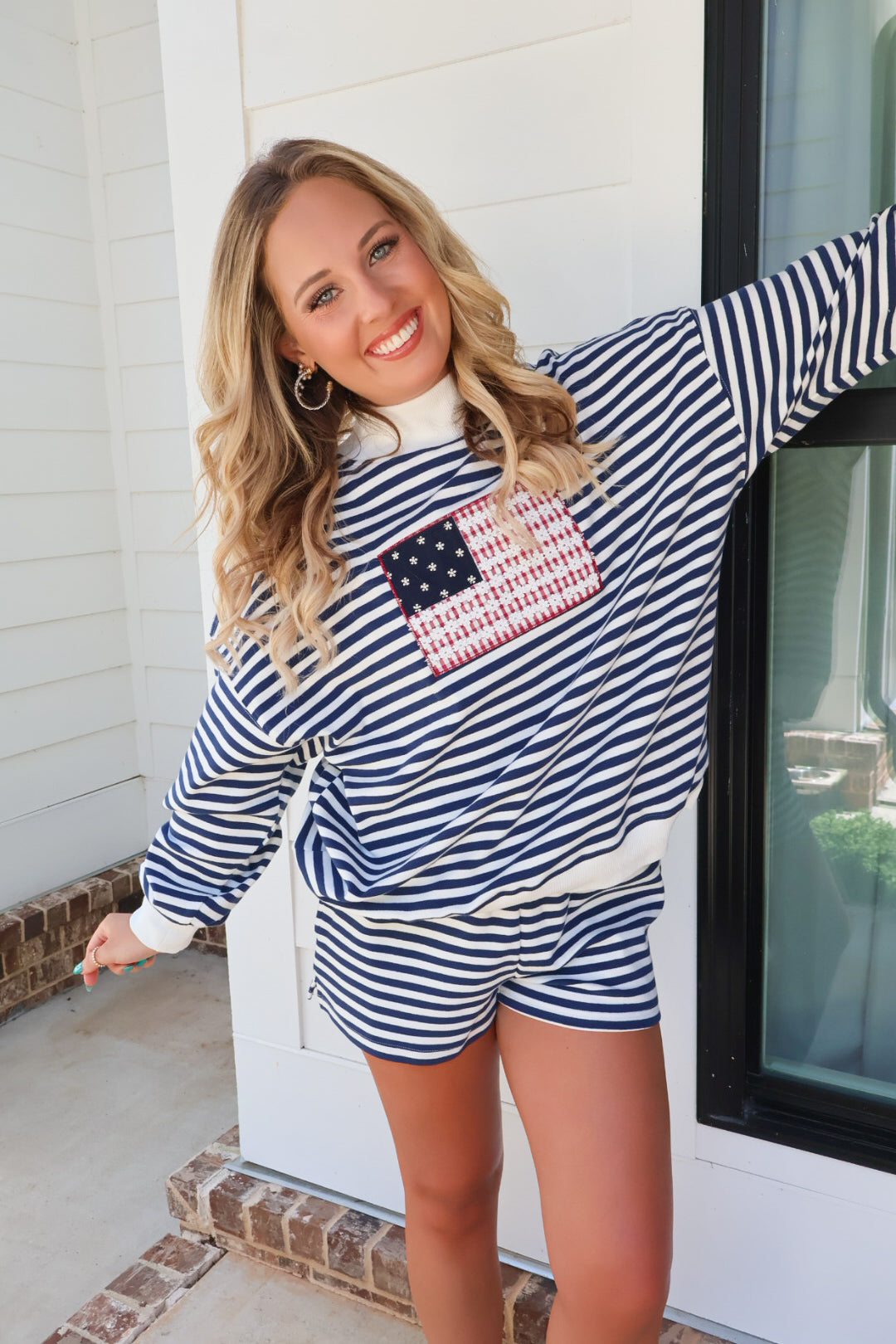 Flag Embroidered Mockneck Pullover & Shorts Set