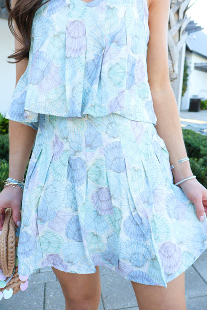Pastel Shell Print Tiered Skirt Set