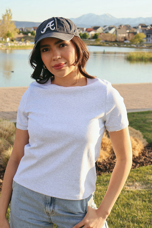 Scallop Edge Basic Tee in Grey