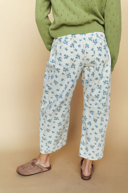 Misty Floral Barrel Pants in Blue