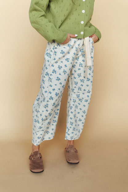 Misty Floral Barrel Pants in Blue