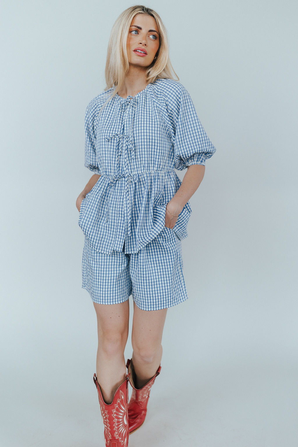 Blueberry Fields Gingham Tie Top