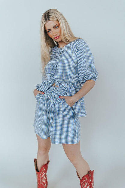 Blueberry Fields Gingham Tie Top