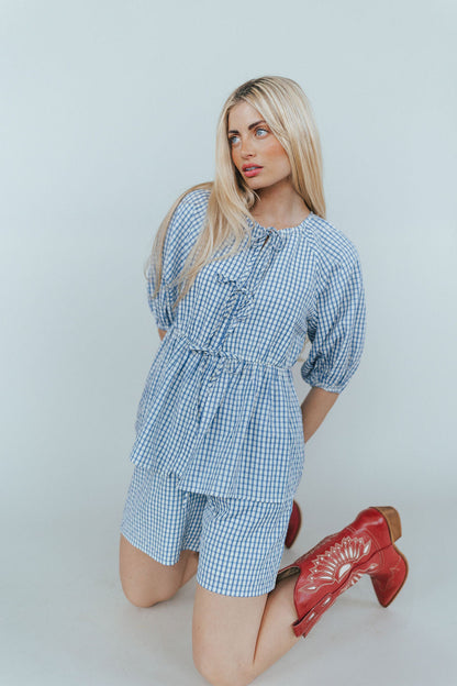 Blueberry Fields Gingham Tie Top