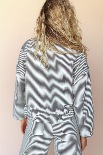 FINAL SALE - Casey Pinstripe Jacket in Mocha
