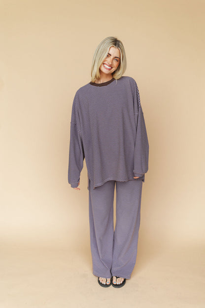 Porter Fleece Stripe Top in Lavender