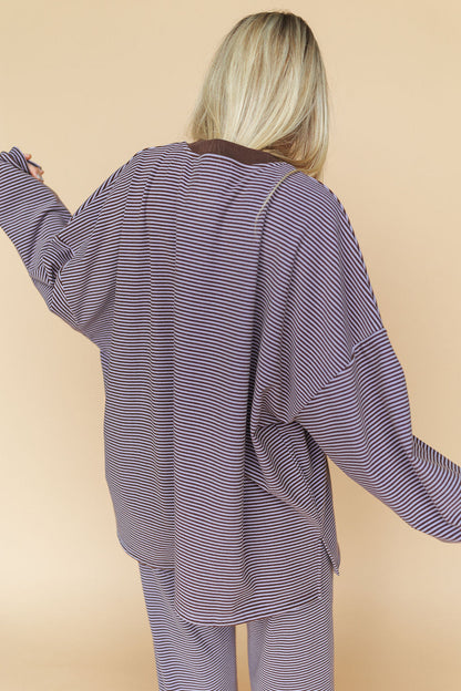 Porter Fleece Stripe Top in Lavender